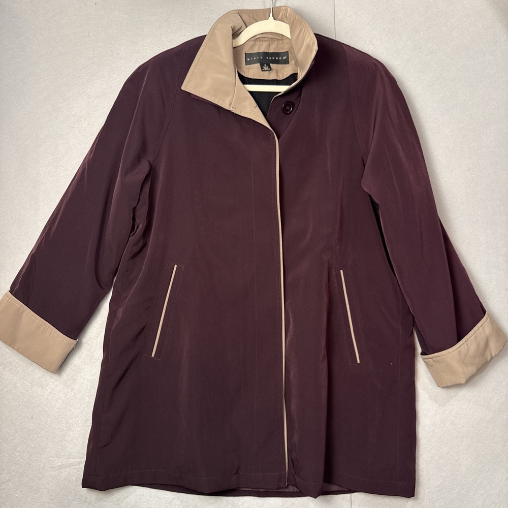 Vintage Misty Harbor Women's Plum and Tan Colorblock Trench Rain Coat 10
